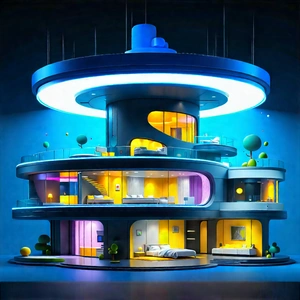 (futuristic:1.12) Smart Home With Large, Futuristic