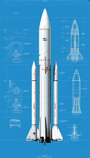 A White Rocket Ship Is Shown In A Blue Background
