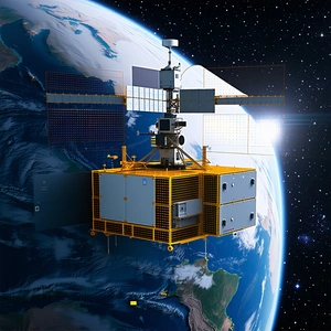 A Space Station Or Satellite Floating In The Sky Above The Earth