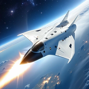 A White Jet Is Flying Through The Sky, Leaving A Trail Of Smoke Behind It