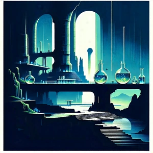 Tech Linocut Print: Futuristic Research Laboratory With Image, There
