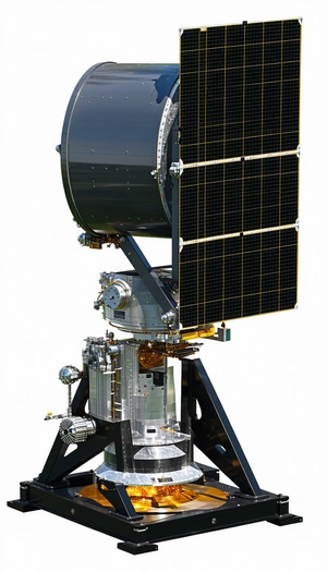 A Large Satellite Dish Is Shown In A White Background