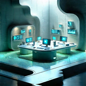 Futuristic Digital Workspace With Image, There