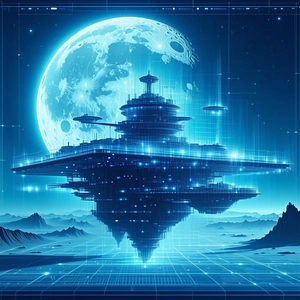 A Futuristic City With A Large, Blue, Circular Building In The Center