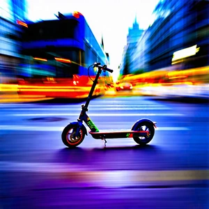 Urban Long Exposure Photography: (city:1.44) Electric Scooter In Busy Intersection With Blurry, Colorful