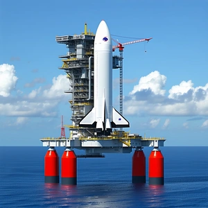 A Large White Space Shuttle Docked On A Floating Platform In The Ocean