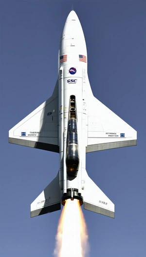 A White Space Shuttle With A Large Rocket Attached To Its Side