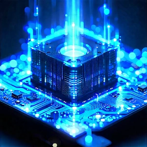 Quantum computer with blue light glow
