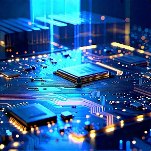 Circuit Board With Holographic Projection With Close-up Computer