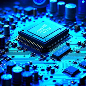 Tech Editorial Photography: Circuit Board With Blue Light Glow With Close-up Computer