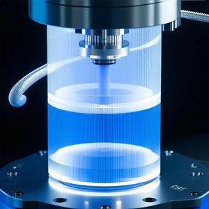 A Large, Clear Glass Bowl Filled With A Blue Liquid