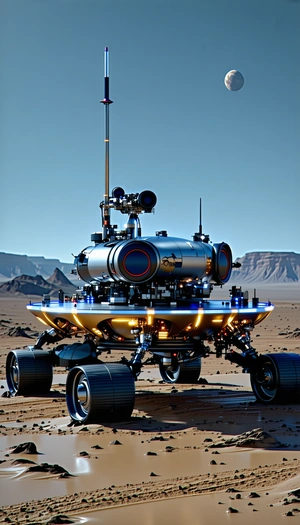 A Futuristic Vehicle, Possibly A Spacecraft Or A Rocket, Sitting On A Dirt Surface