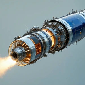 A Large Blue And Silver Engine Is Shown In A Close-up View