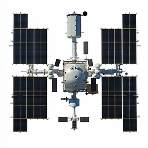 The Image Is A White And Black Illustration Of A Space Station
