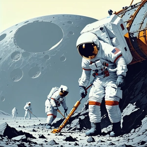 In The Image, There Are Three Astronauts Standing On A Rocky Surface, Possibly On The Moon