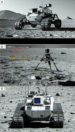 The Image Is A Collage Of Three Different Pictures Of A Rover On The Moon