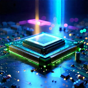 Circuit Board With Holographic Projection With Close-up Computer