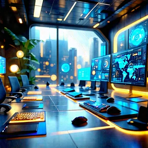 Futuristic Tech Startup Office With Futuristic Setting,