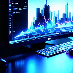 Financial Technology In Tech Office With Computer Monitor