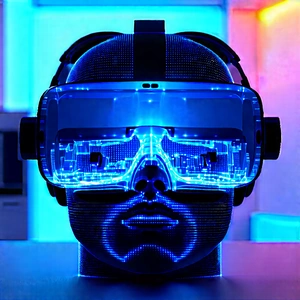Vr Headset With Digital Artwork With Blue White