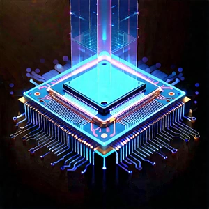 Microchip With Holographic Projection With Blue Yellow