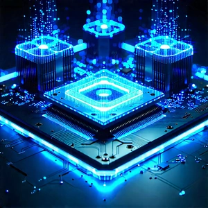Quantum computer with blue light glow