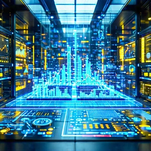 Financial Technology In Research Center With Futuristic Cityscape