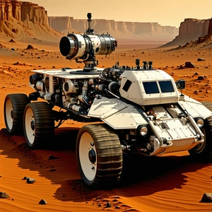A Futuristic Vehicle, Possibly A Spacecraft Or A Rocket, Parked On A Dirt Surface