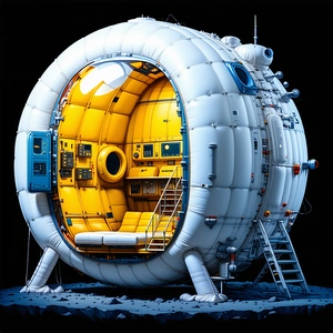 A Large, White, And Yellow Spacecraft With A Dome-shaped Structure