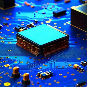 Close-up Of Electronic Circuit With Blue Gold