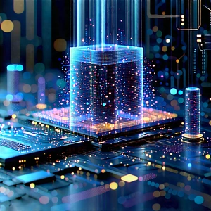 Quantum Computer With Digital Particles With Image, There