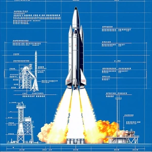 The Image Is A Blue Diagram Of A Rocket, Showing Its Various Components And Their Functions