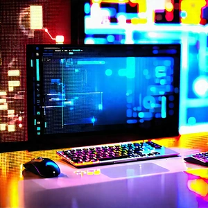 Futuristic Digital Workspace With Computer Desk