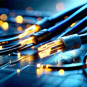 Close-up Of Fiber Optic Cables With Close-up Bunch