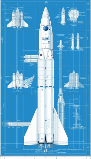 A Large White Space Shuttle Is Shown In A Blue Diagram