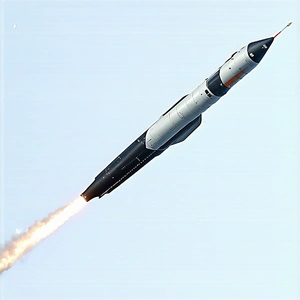 A Rocket Is Flying Through The Sky, Leaving A Trail Of Smoke Behind It