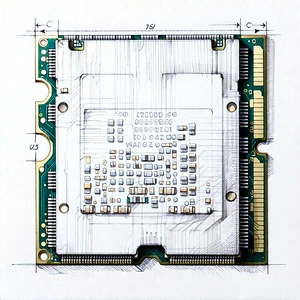 Tech Pencil Sketch: Close-up of memory module