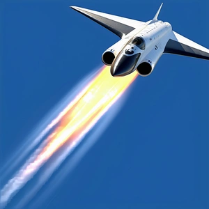 A White Jet Is Flying Through The Sky, Leaving A Trail Of Smoke Behind It