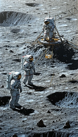 In The Image, There Are Three Astronauts Standing On The Moon