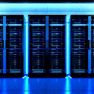 Server Rack With Blue Light Glow With Image, There