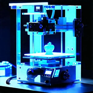 3d printer with blue light glow