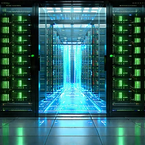 Server Rack With Data Streams With Image, There