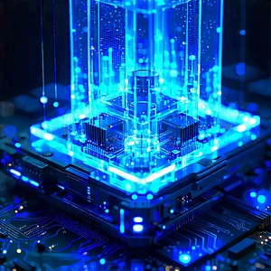 Quantum computer with blue light glow