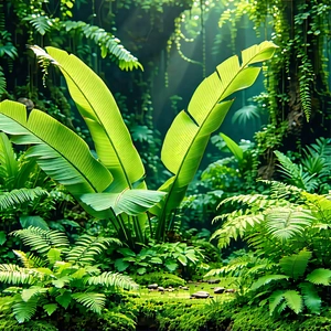 Nature Tilt-shift Photography: Tropical Plants In Natural Setting With Lush Green