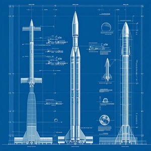 A Blue Drawing Of A Rocket Is Displayed, Showing The Different Parts Of The Rocket