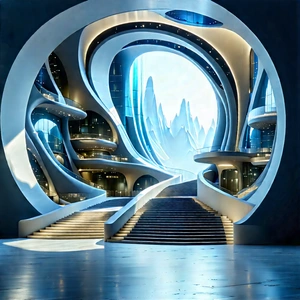 (futuristic:1.21) Innovation Hub With Large, Futuristic
