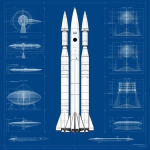 A Blue Illustration Of A Rocket Ship Is Shown, With Two Rockets Side By Side