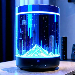 Smart Home Device With Holographic Display With Blue Black