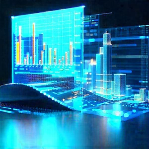 Financial Technology In Research Center With Large Blue