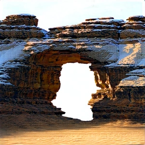 Nature Advertising Photography: Natural Arch In Winter Snow With Rock Formation